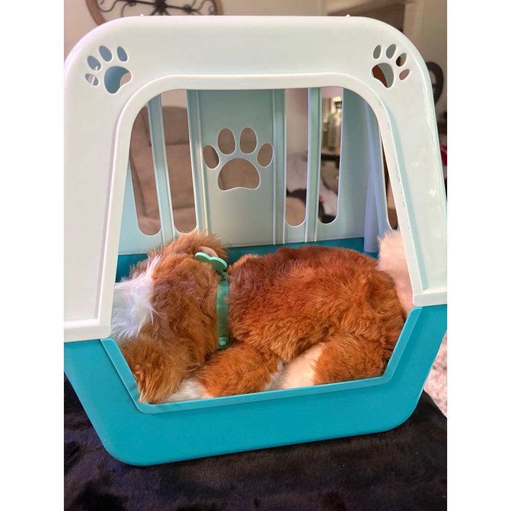 Little Live Pets Sleepy Puppy Interactive Plush Dog with Teal Pet Carrier